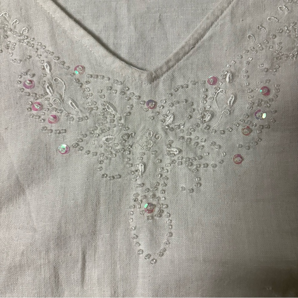 White Embroidered Womens Linen Tank Top Small - Picture 8 of 11